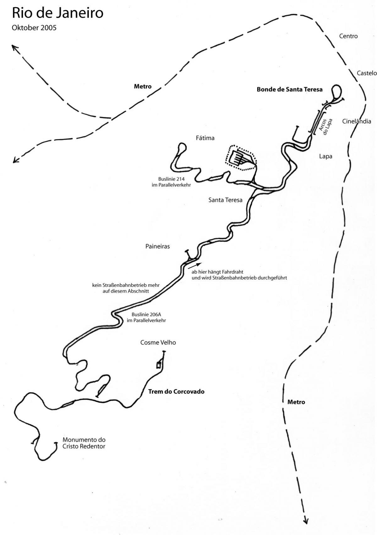 Mapa Santa Teresa tram - Linka 1