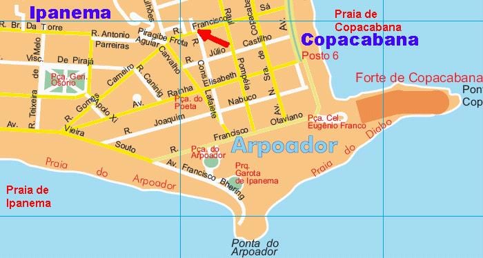Mapa Arpoador beach