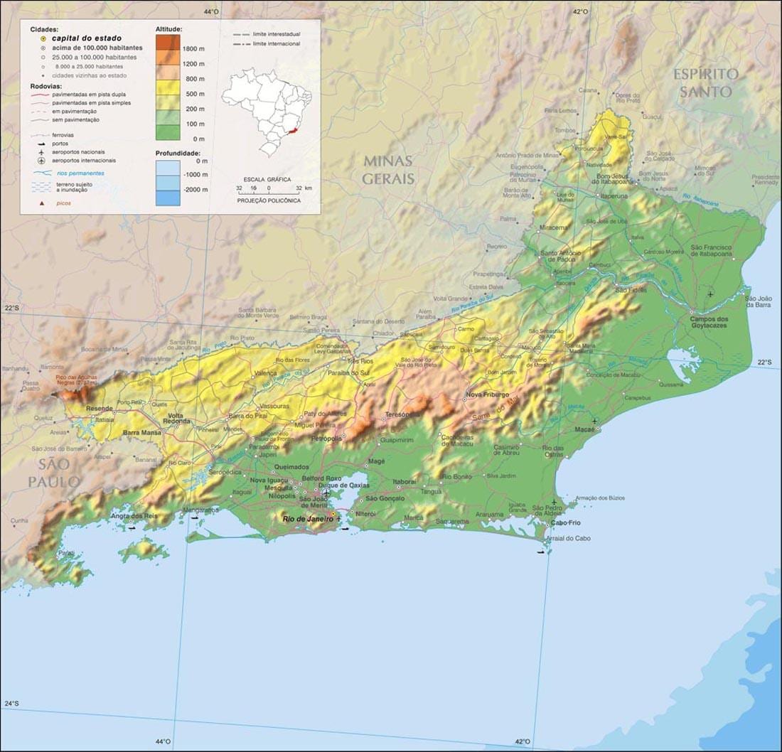 Mapa nadmořské výšky Rio de Janeiro
