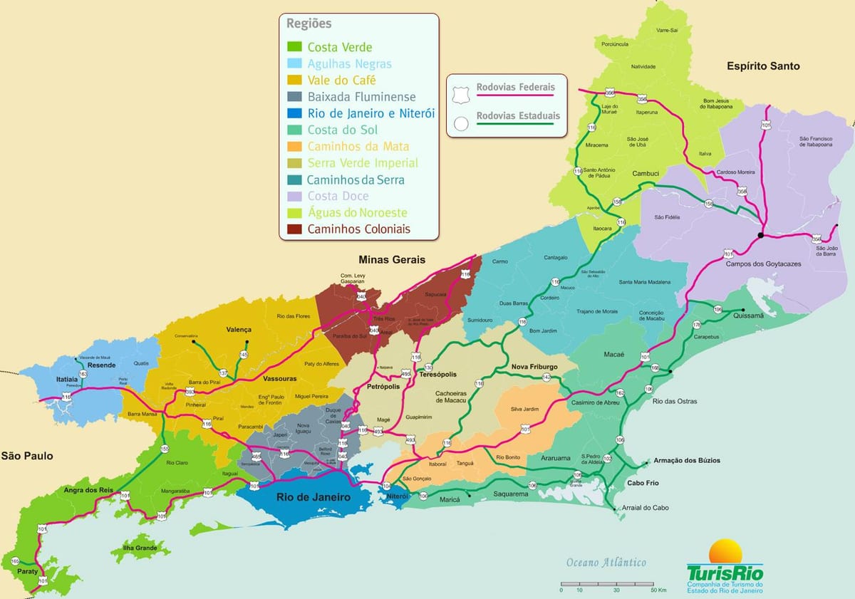 Mapa regionů státu Rio de Janeiro