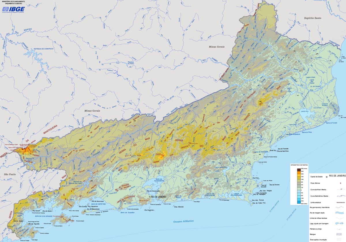Mapa reliéfu státu Rio de Janeiro