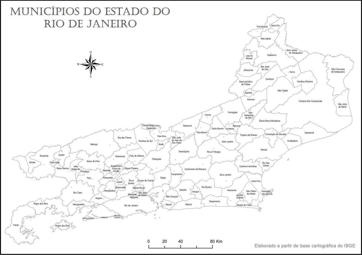 Mapa Rio de Janeiro černé a bílé