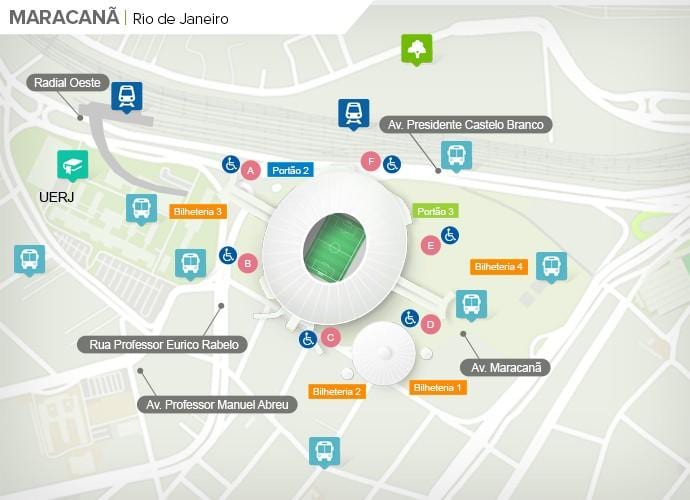 Mapa stadionu Maracanã accès